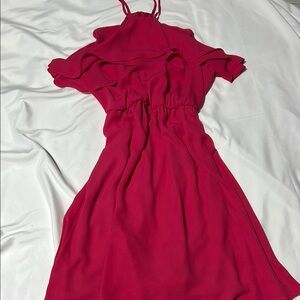 Lush Red Asymmetrical Sundress with Ruffled Smocked Details